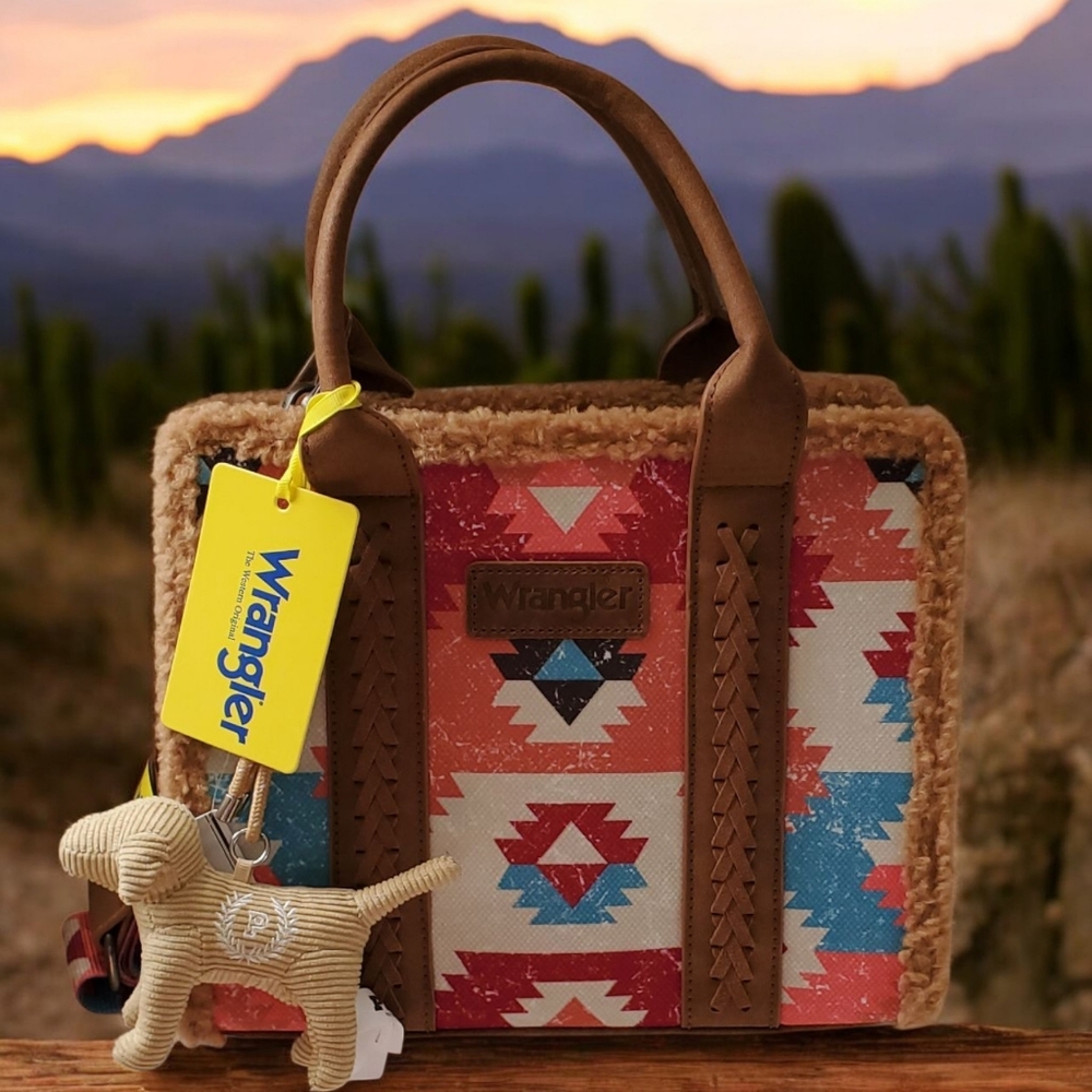 Wrangler Boho Western Shearling Trim Tote & Pink VICTORIA SECRETS Corodroy Puppy